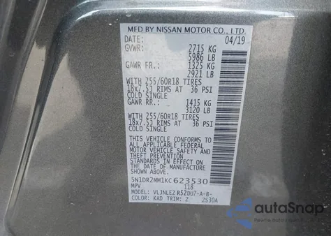 2019 Nissan Pathfinder Sv из США, поврежденный, VIN 5N1DR2MM1KC623530